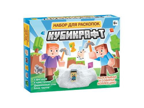 Научно-познавательный набор "Раскопки: Кубикрафт" 3 фигурки, 6 кристаллов KOR-05545