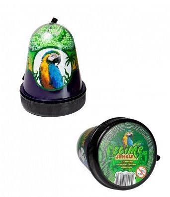 Слайм Slime "Jungle" с зелеными пенопластовыми шариками (Попугай) 130 г AS-S300-24