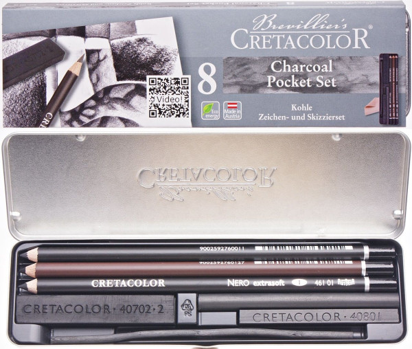 Набор для рисования углем CRETACOLOR Charcoal 8 предметов, мет.пенал CR46008