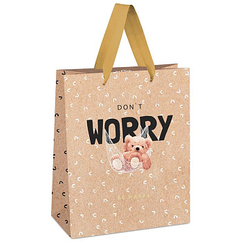 Пакет подарочный 18*23*10см MESHU "Don't worry", отд. фольгой, крафт RE-MS_45710