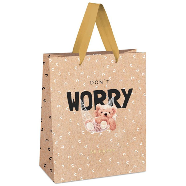 Пакет подарочный 18*23*10см MESHU "Don't worry", отд. фольгой, крафт RE-MS_45710