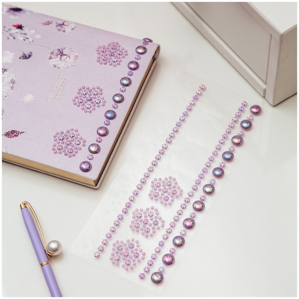 Наклейки акриловые MESHU "Purple flowers", 25*8,3см, стразы, 305 наклеек, инд. уп., европодвес RE-MS_36660