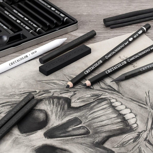 Набор для рисования углем CRETACOLOR Black Box Charcoal 20 предметов, мет.пенал CR40030