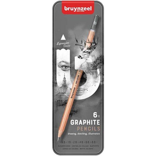 Набор карандашей для графики BRUYNZEEL Expression 6 типов жесткости в металлической коробке MP60311006