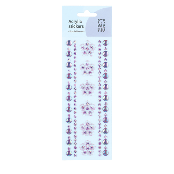 Наклейки акриловые MESHU "Purple flowers", 25*8,3см, стразы, 305 наклеек, инд. уп., европодвес RE-MS_36660