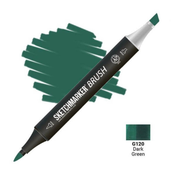 Маркер SKETCHMARKER Brush двухсторонний на спирт.основе G120 Темный зеленый MPSMB-G120