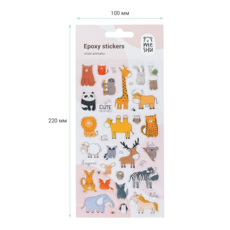 Наклейки гелевые MESHU "Cute animals" 10 x 22 см, 37 накл, инд. уп., европодвес RE-MS_42776