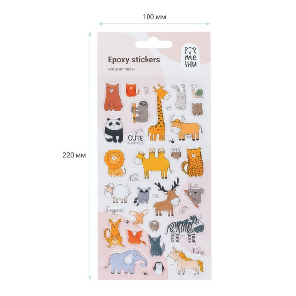 Наклейки гелевые MESHU "Cute animals" 10 x 22 см, 37 накл, инд. уп., европодвес RE-MS_42776