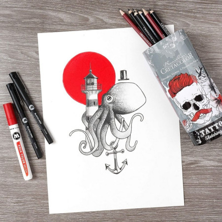 Набор для скетчинга CRETACOLOR Tattoo 14 предметов, мет.упаковка CR40083