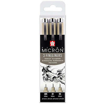 Набор капиллярных ручек SAKURA Pigma Micron 3 шт (0.2 мм 0.25 мм 0.35 мм) Черный MPXSDK3FD
