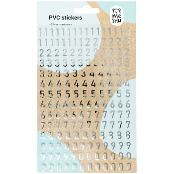 Наклейки ПВХ MESHU "Silver numbers" 10 x 21 см фольга, 170 наклеек RE-MS_43587