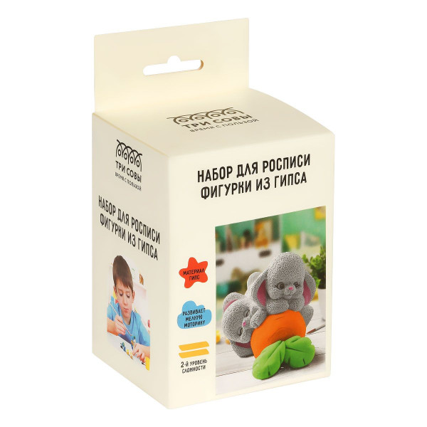 Набор для росписи из гипса ТРИ СОВЫ "Зайки на морковке" 6.5 x 9.5 см, краски, кисть RE-НР_47811