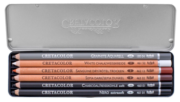 Набор для эскизов CRETACOLOR Primo Basic 6 предметов, мет.пенал CR40006