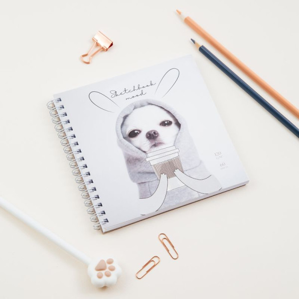 Скетчбук 60л. 150 x 150 мм MESHU "Puppy" 120 г/м2, на гребне RE-MS_44868