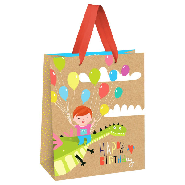 Пакет подарочный 26 x 32 x 12 см MESHU "Happy Birthday. Dragon" выборочный лак, крафт RE-MS_51795