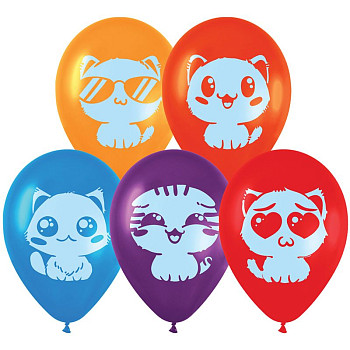 Воздушные шары, 50шт., М12/30см, MESHU "Cute kittens", пастель, ассорти RE-MS_42105