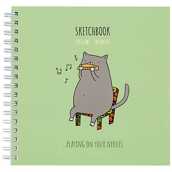 Скетчбук 60л. 150 x 150 мм MESHU "Harmonicat" 120 г/м2, на гребне, выб. лак, soft-touch RE-MS_44866
