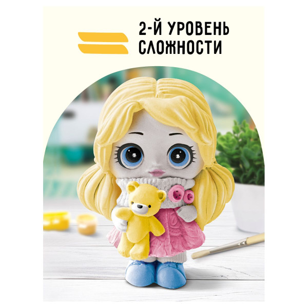 Набор для росписи из гипса ТРИ СОВЫ "Кукла Оля" высота фигурки 8.5 см, краски, кисть RE-НР_47803