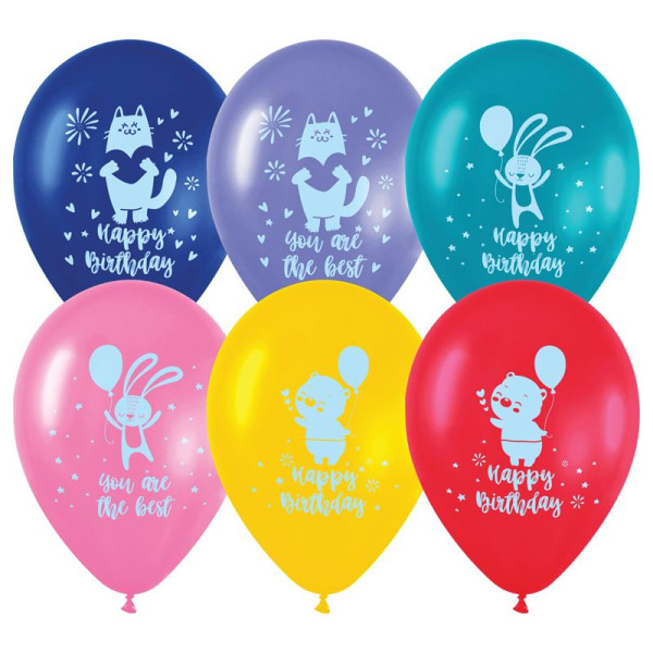 Воздушные шары, 25шт., М12/30см, MESHU "Happy birthday", пастель, ассорти RE-MS_42101