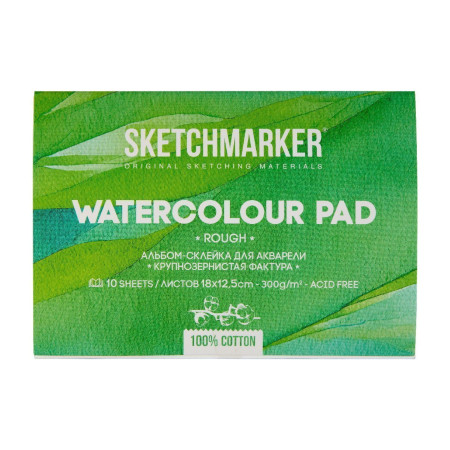 Альбом-склейка для акварели SKETCHMARKER 300 г/м2 12.5 x 18 см 10 л, хлопок, крупнозернистая MP1218300RSM