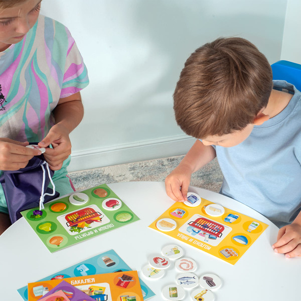 Лото Baby Toys с деревянными фишками "В магазин за продуктами" 6 карточек, 48 фишек, 3+ KOR-05029