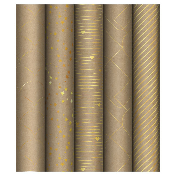 Упаковочная бумага крафт MESHU "Golden Pattern" 1л. 70 x 100 см 80 г/м2, фольг, ассорти RE-MS_55007
