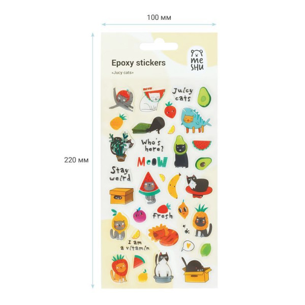 Наклейки гелевые MESHU "Jucy cats", 10*22см, 36 наклеек, инд. уп., европодвес RE-MS_42768