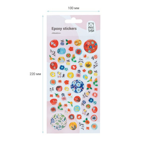 Наклейки гелевые MESHU "Meadow", 10*22см, 74 наклейки, инд. уп., европодвес RE-MS_42780