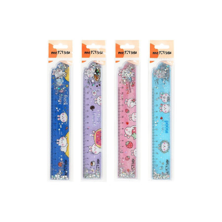 Линейка 15 см MESHU "Bubble bunny" ПВХ с блестками, ассорти, европодвес RE-MS_50868