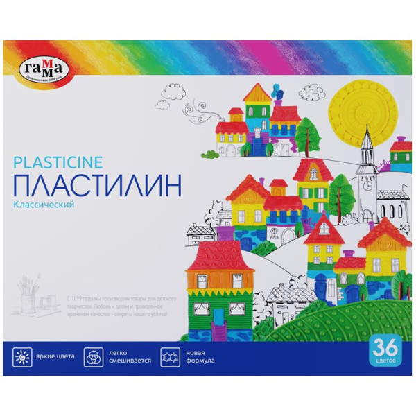Пластилин ГАММА "Классический" 36 цв 720 г со стеком RE-281037