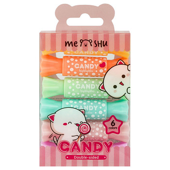 Набор текстовыделителей двусторонних MESHU "Candy" 6 цв 2/4 мм, пастельные цвета, ПВХ бокс с европодвесом RE-MS_55399